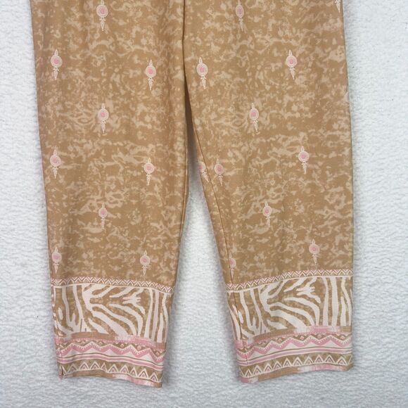 Nancy Bolen City Girl Sahara Denim Pants Tan Tie‎ Dye Zebra 10 Cropped Boho NWT - Picture 4 of 15